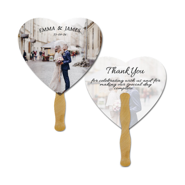 5x5 Inch Custom Heart Shape Full Color Double Sided Mini Hand Fans - 16 pt 5x5 Inch Custom Heart Shape Full Color Double Sided Mini Hand Fans - 16 pt