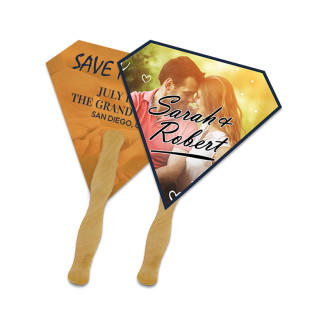 5x5 Inch Personalized Gem Shape Full Color Double Sided Mini Hand Fans - 16 pt