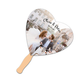 5x5 Inch Promotional Heart Shape Full Color One Sided Mini Hand Fans - 16 pt