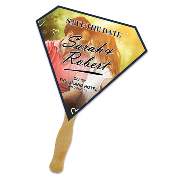 8x8 Inch Custom Printed Gem Shape Full Color One Sided Hand Fans - 16 pt 8x8 Inch Custom Printed Gem Shape Full Color One Sided Hand Fans - 16 pt