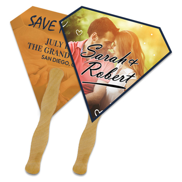 Custom Printed 8x8 Inch Gem Shape Full Color Double Sided Hand Fans - 16 pt