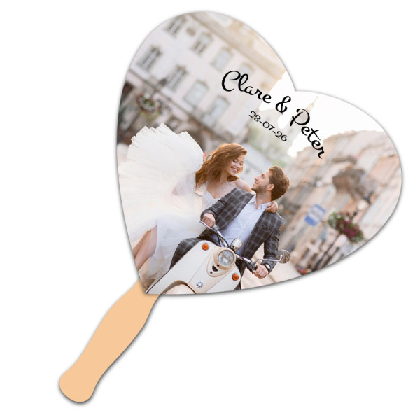 Personalized 8x8 Inch Heart Shape Full Color One Sided Hand Fans - 16 pt Personalized 8x8 Inch Heart Shape Full Color One Sided Hand Fans - 16 pt
