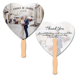Promotional 8x8 Inch Heart Shape Full Color Double Sided Hand Fans - 16 pt